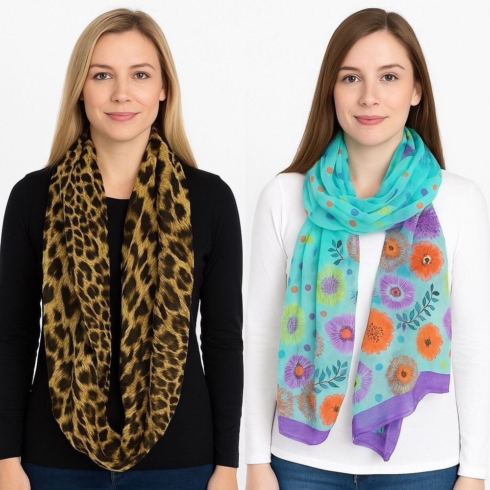 Bundle of Two Scarves: Floral and Animal Print